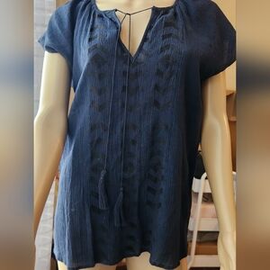 J. Crew Dark Blue Textured Blouse